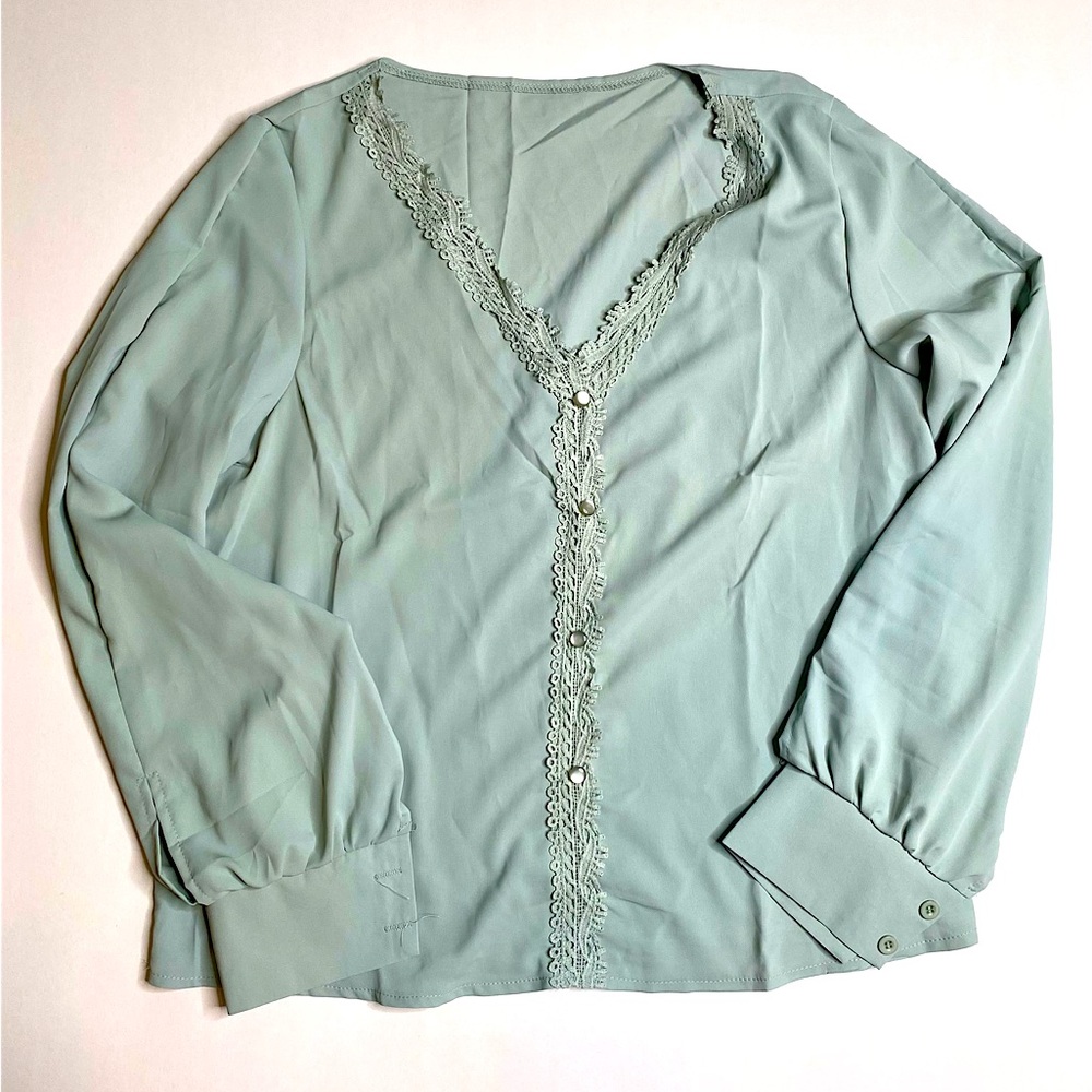Teal button up blouse new size XL women